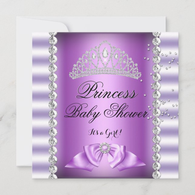 Convites Chá de Bebê Menina Tiara Princesa Roxo Branco Gema (Frente)