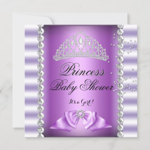 Convites Chá de Bebê Menina Tiara Princesa Roxo Branco Gema