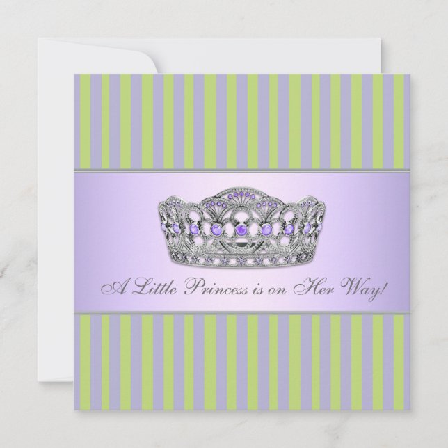 Convites Chá de Bebê Menina Tiara Verde Roxo Princesa (Frente)