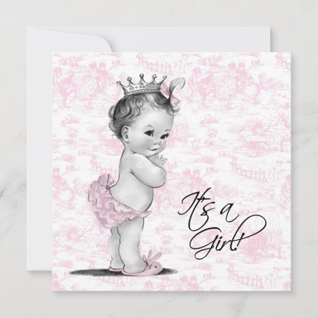 Convites Chá de Bebê Menina Toile Rosa (Frente)
