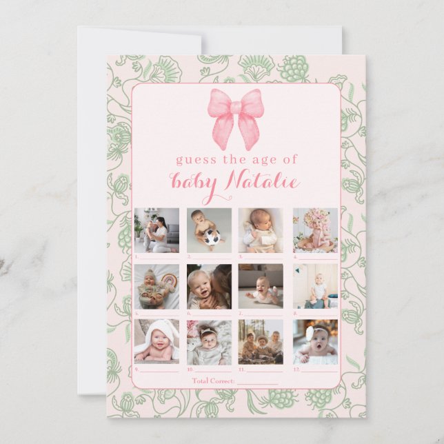 Convites Chá de Bebê Menina Tom Rosa - Jogo (Frente)