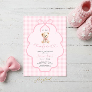 Convites Chá de Bebê Menina Urso de Gingham