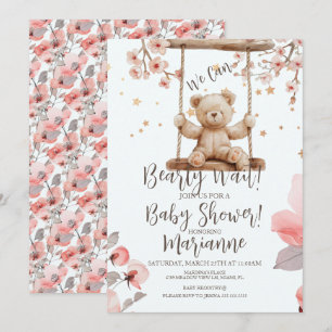 Convites Chá de Bebê Menina Urso Floral Chinês