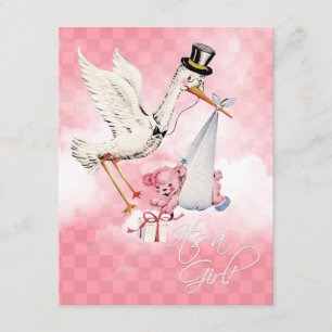 Convites Chá de Bebê Menina Vintage Cegonha