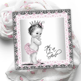 Convites Chá de Bebê Menina Vintage Rosa e Cinza