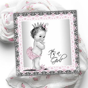 Convites Chá de Bebê Menina Vintage Rosa e Cinza