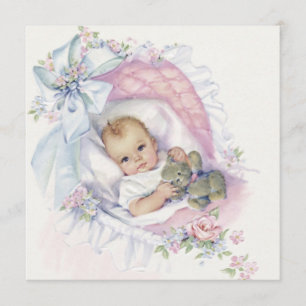 Convites Chá de Bebê Menina Vintage Rosa Pastel