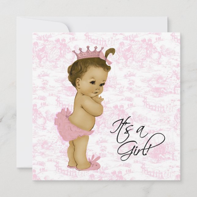 Convites Chá de Bebê Menina Vintage Rosa Toile (Frente)