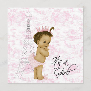 Convites Chá de Bebê Menina Vintage Rosa Toile Paris