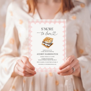 Convites Chá de Bebê Menina Xadrez Rosa Préppy S'More to Lo