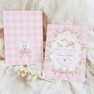 Convites Chá de Bebê Menina Xadrez Rosa Silly Goose