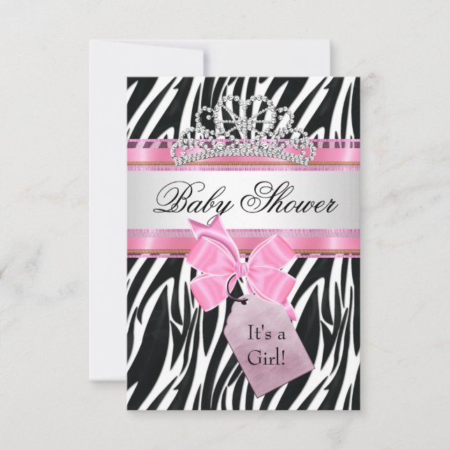 Convites Chá de Bebê Menina Zebra Rosa Princesa (Frente)