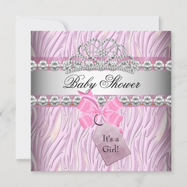 Convites Chá de Bebê Menina Zebra Rosa Princesa Tiara Diama (Frente)
