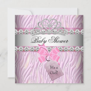 Convites Chá de Bebê Menina Zebra Rosa Princesa Tiara Diama