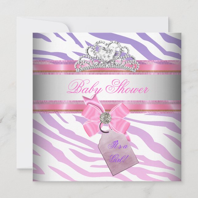 Convites Chá de Bebê Menina Zebra Rosa Roxo Princesa (Frente)