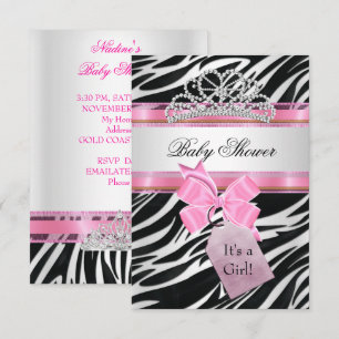 Convites Chá de Bebê Menina Zebra Rosa Tiara Princesa