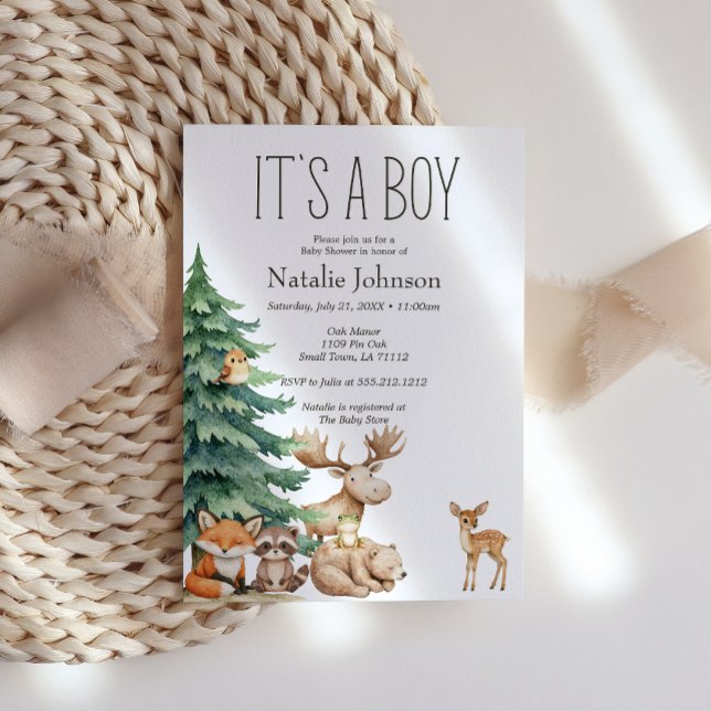 Convites Chá de Bebê Menino Animais Boho Floresta (Criador carregado)