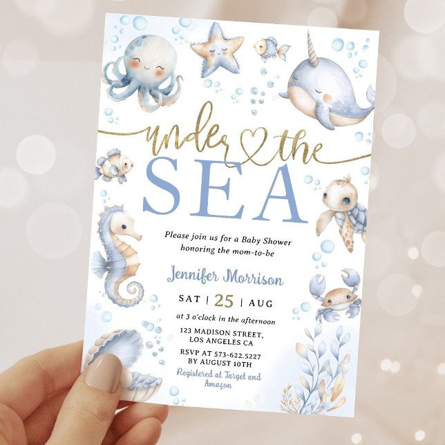 Convites Chá de Bebê Menino Animais Marinhos Sob O Mar (Criador carregado)