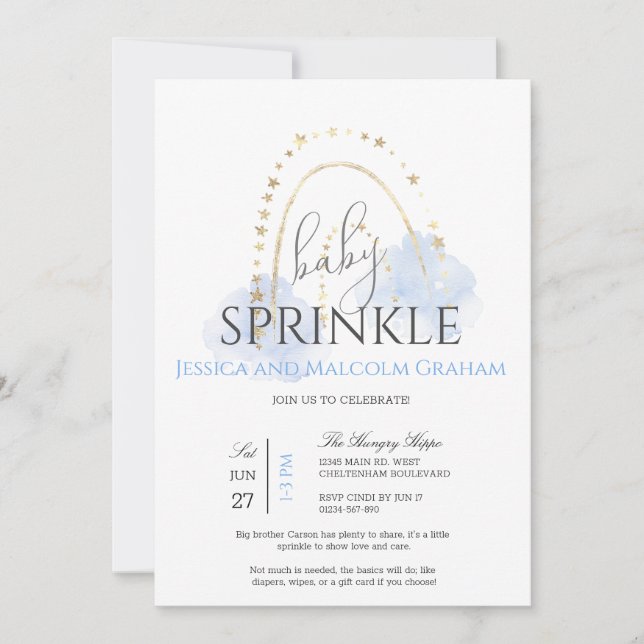 Convites Chá de Bebê Menino Arco-íris (Frente)