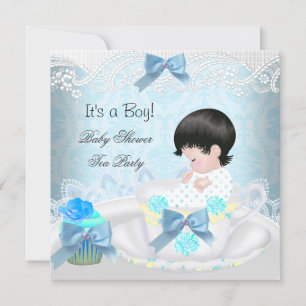 Convites Chá de Bebê Menino Azul Bebê Xícara Cupcake