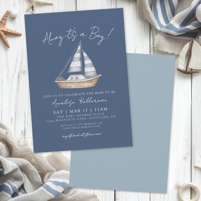 Convites Chá de Bebê Menino Azul Náutico (Nautical Blue Boy Baby Shower Invitation)