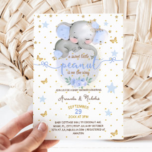 Convites Chá de Bebê Menino Azul Pastel Botânico Elefante