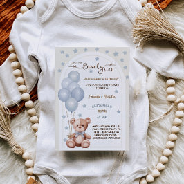 Convites Chá de Bebê Menino Azul Vintage Barely Wait 