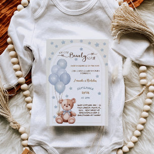 Convites Chá de Bebê Menino Azul Vintage Barely Wait 