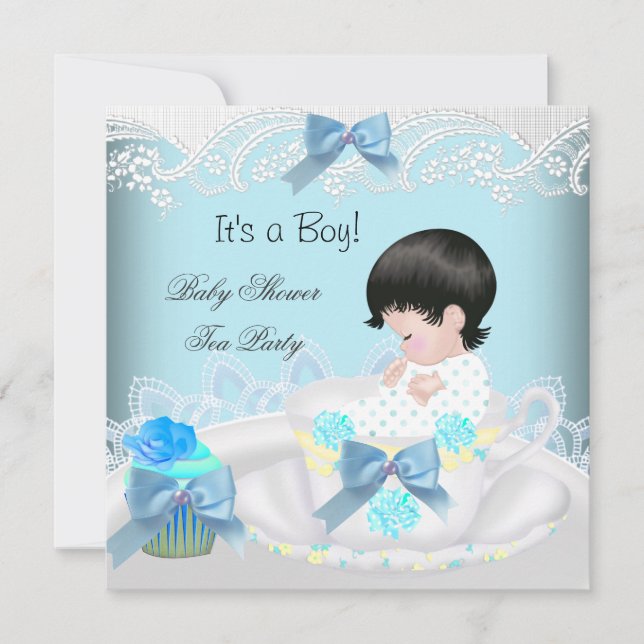 Convites Chá de Bebê Menino Azul Xícara Cupcake 2 (Frente)