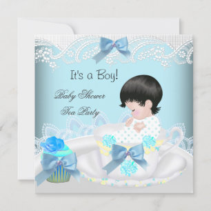 Convites Chá de Bebê Menino Azul Xícara Cupcake 2