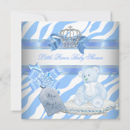 Convites Chá de Bebê Menino Azul Zebra Príncipe Coroa Urso 