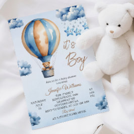 Convites Chá de Bebê Menino Balão de Ar Azul Caprichoso