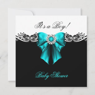 Convites Chá de Bebê Menino Bebê Azul Teal Preto Branco