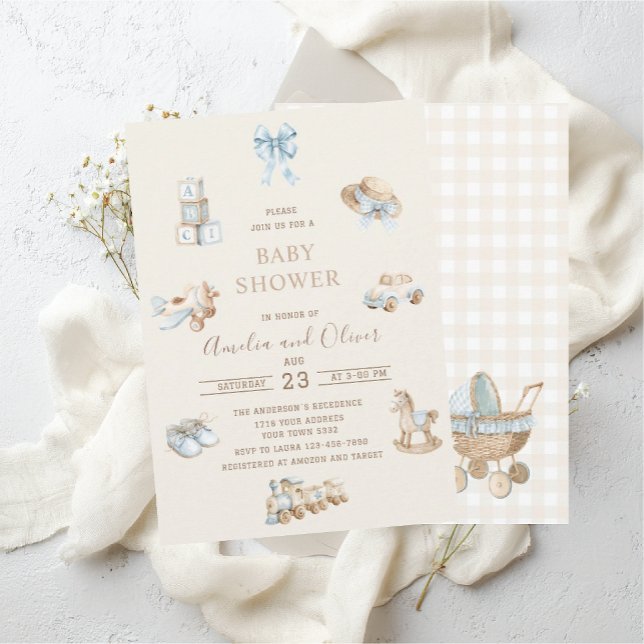 Convites Chá de bebê menino Berçário Boho Aquarela (Criador carregado)