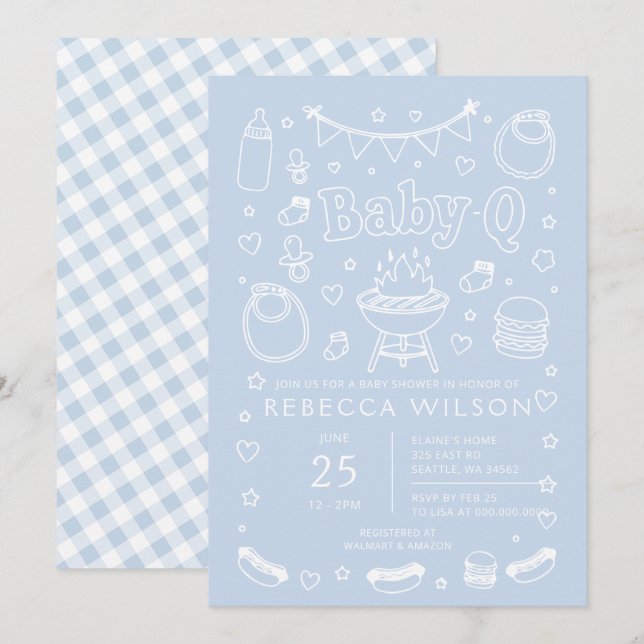 Convites Chá de Bebê Menino Blue Baby Q Churrasco  (Frente/Verso)