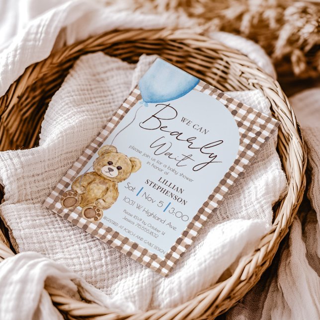 Convites Chá de Bebê Menino Blue We Can Bearly Wait (Criador carregado)