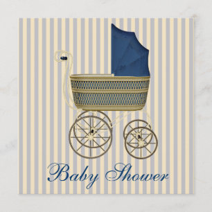 Convites Chá de Bebê Menino Carruagem Azul Vintage