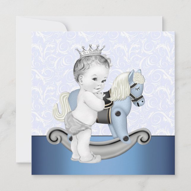 Convites Chá de Bebê Menino Cavalo Marinho Azul (Frente)