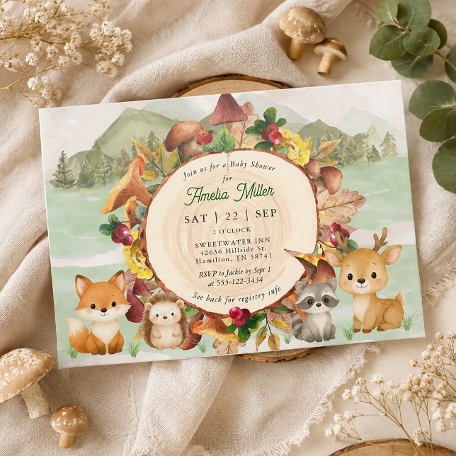 Convites Chá de Bebê Menino com Animais da Floresta (Woodland Forest Animals Baby Boy Shower Invitation)