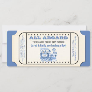 Convites Chá de Bebê Menino com Bilhete de Trem Antigo