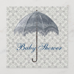 Convites Chá de Bebê Menino com Guarda-Chuva Azul Vintage e