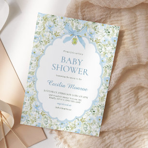 Convites Chá de Bebê Menino com Laço Azul Floral Vintage