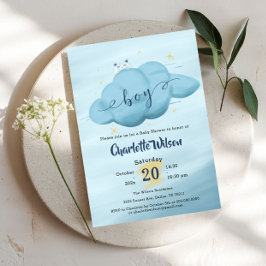 Convites Chá de Bebê Menino com Nuvem de Aquarela Fofa