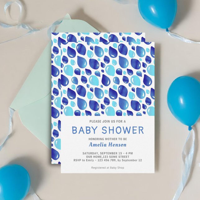 Convites Chá de Bebê Menino com Padrão de Balão Azul (Criador carregado)