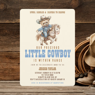 Convites Chá de Bebê Menino Cowboy Urso de Pelúcia Faroe Oe