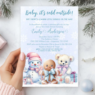 Convites Chá de Bebê Menino de Inverno Baby, Está Frio Lá F