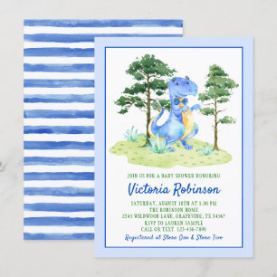 Convites Chá de Bebê Menino Dinossauro Aquarela