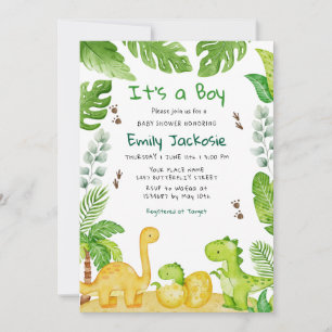 Convites Chá de Bebê Menino Dinossauro Boho Aquarela 