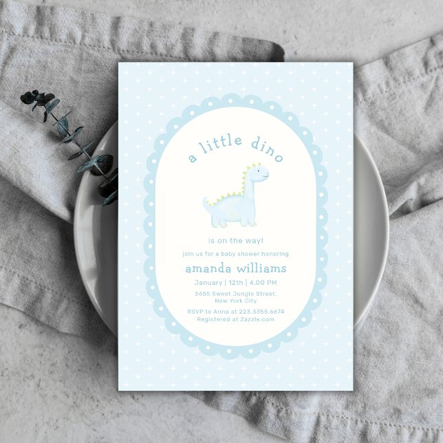 Convites Chá de Bebê Menino Dinossauro Pré-Histórico Azul P (Pastel Blue Prehistoric Dinosaur Boy Baby Shower Invitation)