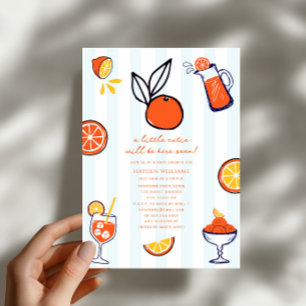 Convites Chá de Bebê Menino Doodle Fruta Laranja Little Cut